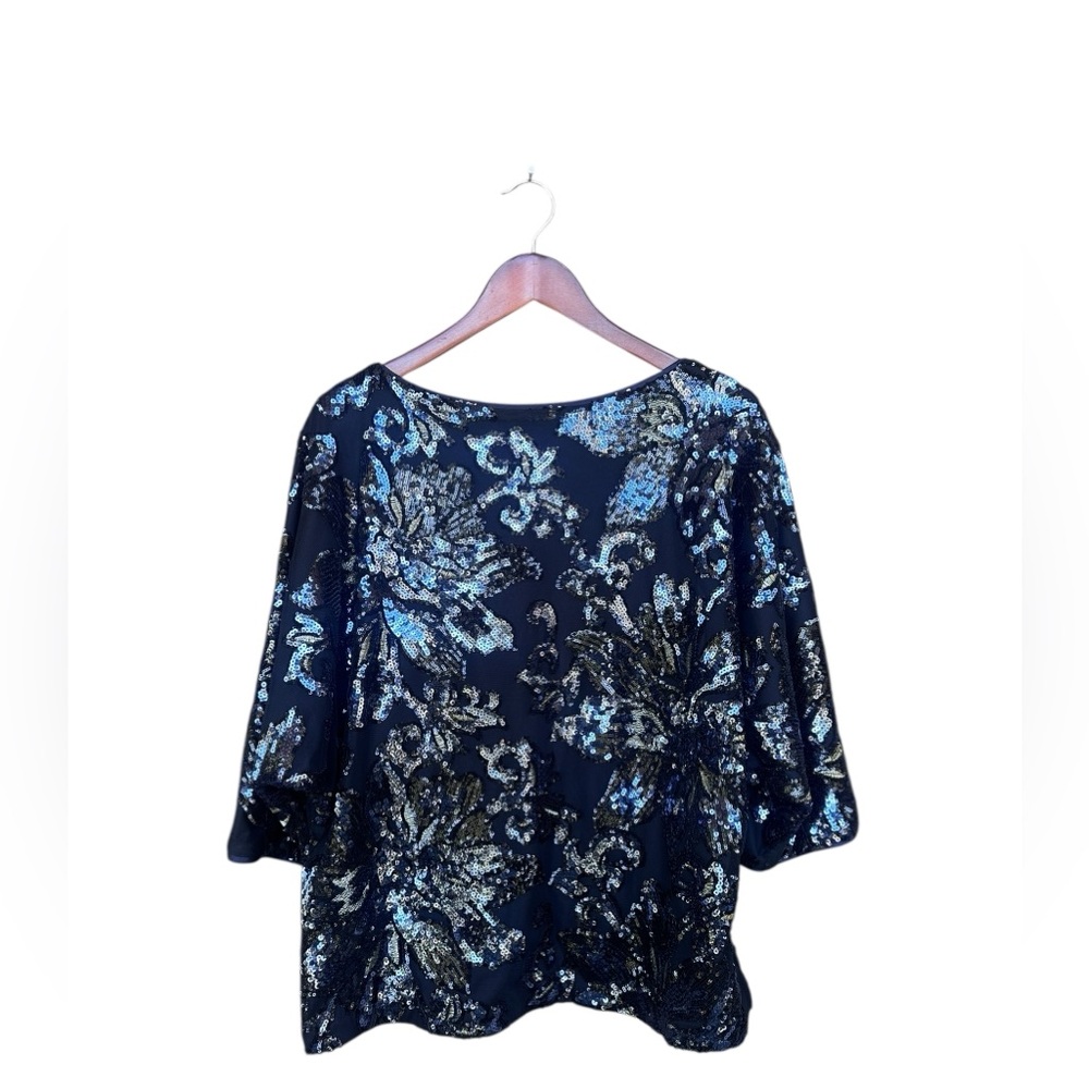 MSK Women’s Floral Sparkly Sequin Dark Blue Formal Blouse Size XL - Picture 2 of 7